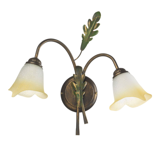 Vägglampa Quercia 2 lampor gräddvit/brons/grön