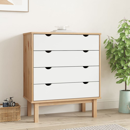 vidaXL Byrå brun och vit 76,5x39,5x90 cm massivt furuträ