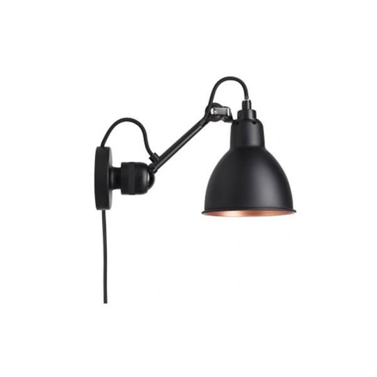 Lampe Gras N304 Vägglampa Matt Svart & Matt Svart & Koppar Med Sladd