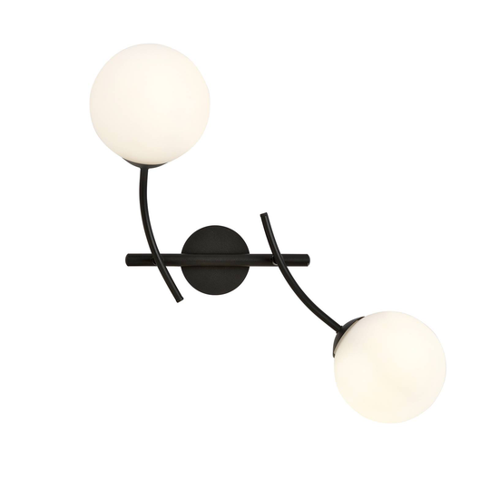 Vägglampa Hunter, svart/opal, 2 lampor