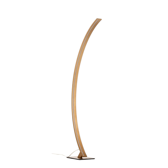 LED-båggolvlampa Arcus med guldfinish