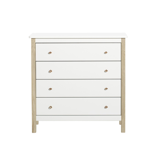Byrå Wood 4 lådor läder vit/ ek, Oliver Furniture
