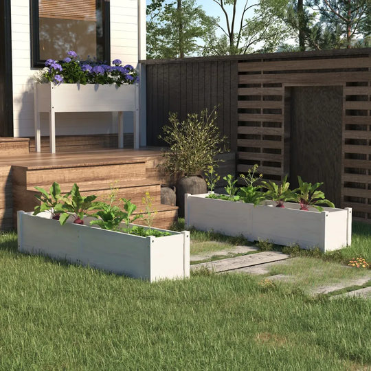 Odlingslåda upphöjd 2 st 150x31x31 cm massiv furu vit