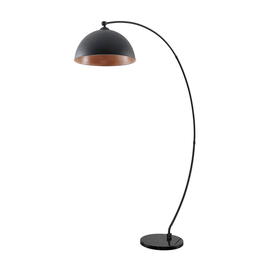 Lindby Beatris båg-golvlampa, svart, trä inuti