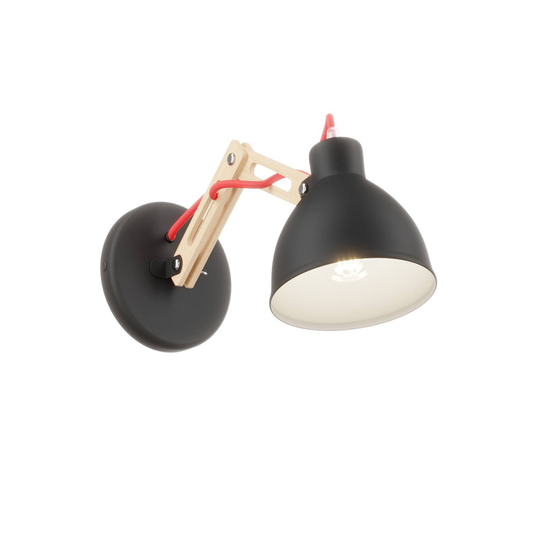 Vägglampa Skansen, justerbar träarm, svart