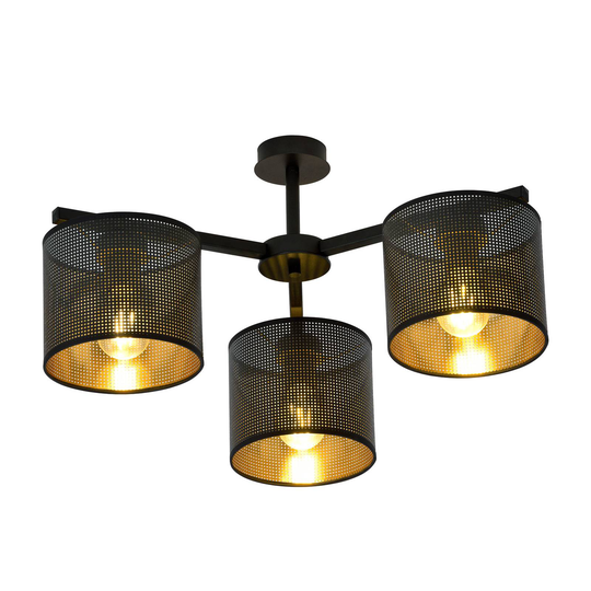 Taklampa Jordan, svart/guld, 3 lampor