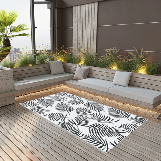vidaXL Utomhusmatta vit och svart 120x180 cm PP