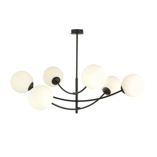 Taklampa Hunter, svart/opal, 6 lampor