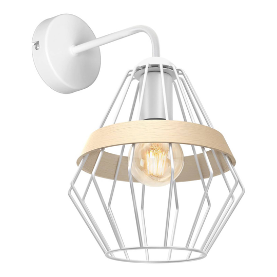 Vägglampa Cliff, burskärm med träband, vit