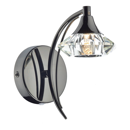 Vägglampa Luther med kristall, svart-krom