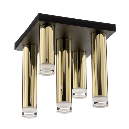 Taklampa Shine, 5 lampor kvadratisk guld
