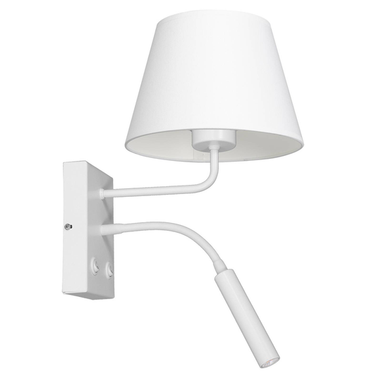 Vägglampa Soho, konisk, vit med läslampa vit