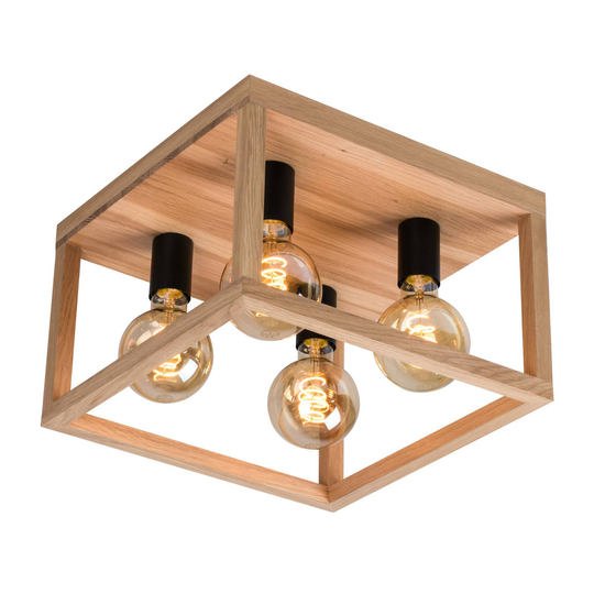 Envolight Rowan taklampa, ek, kvadrat, 4 lampor