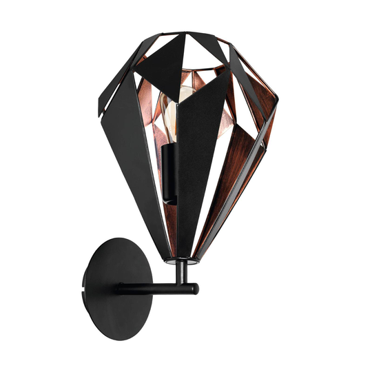 Vägglampa Carlton, svart/koppar
