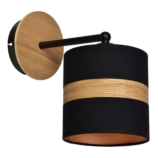 Vägglampa Terra av trä och textil, svart