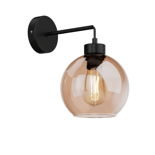Vägglampa Cubus av glas, svart/bärnsten
