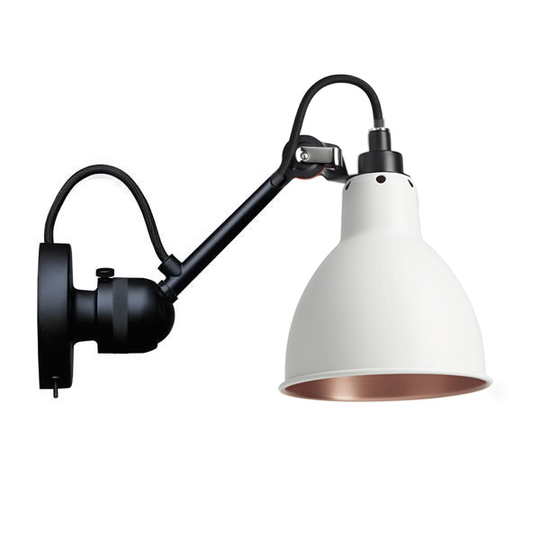 Lampe Gras N304 Vägglampa Matt Svart & Vit/Koppar Med Strömbrytare