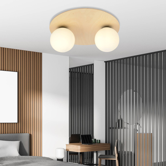 Taklampa Kenzo, rund, brun/vit, 2 lampor