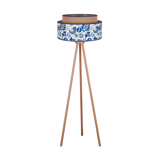 Golvlampa Hampton Boho blå blommor/jute
