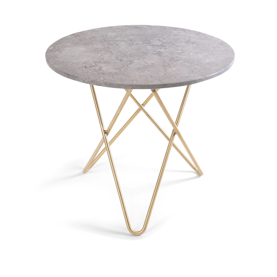O Dining Table Ø80, Brass Frame, Top: Grey Marble