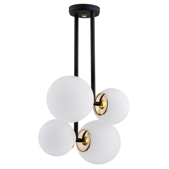 Taklampa Margaret 4 lampor opal/svart/mässing