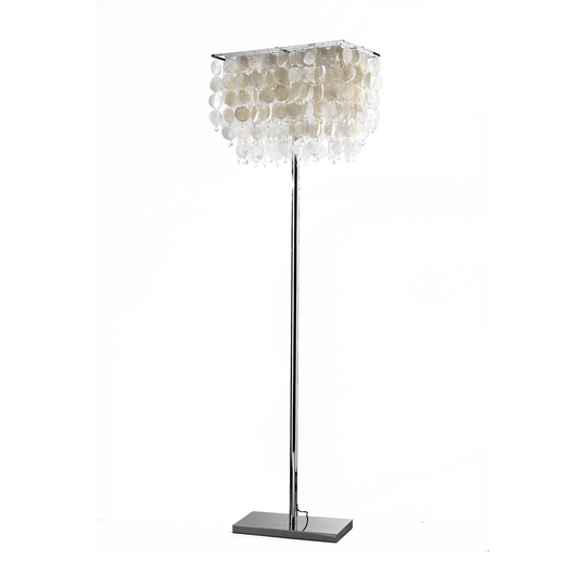 Golvlampa Makani, krom, med musseldekor
