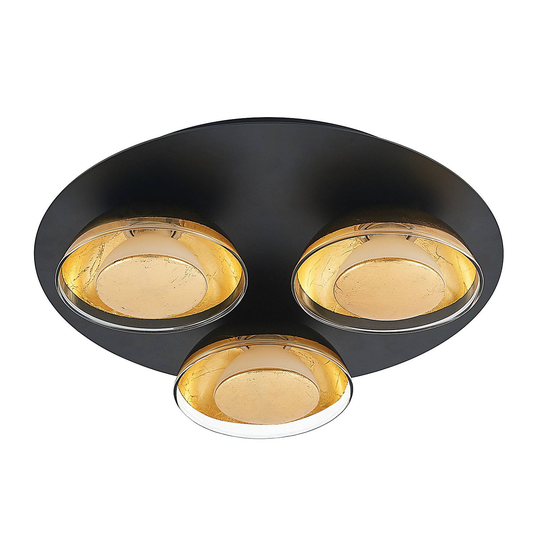 Lindby Erin LED-taklampa svart/guld 3 lampor rund