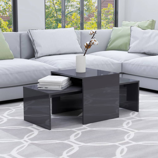 vidaXL Soffbord set grå högglans 100x48x40 cm konstruerat trä