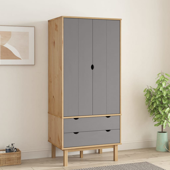vidaXL Byrå brun och grå 76,5x53x172 cm massivt furuträ