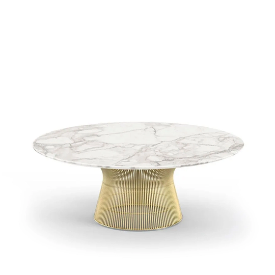 Platner Coffee Table - 18k guld, Ø 91,5 cm, skiva i vit Calacatta marm