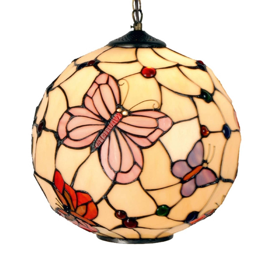 Taklampa Rosy Butterfly i Tiffanystil