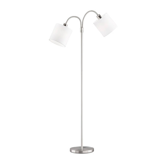 Golvlampa Cozy, 2 lampor, tyg, nickel/vit