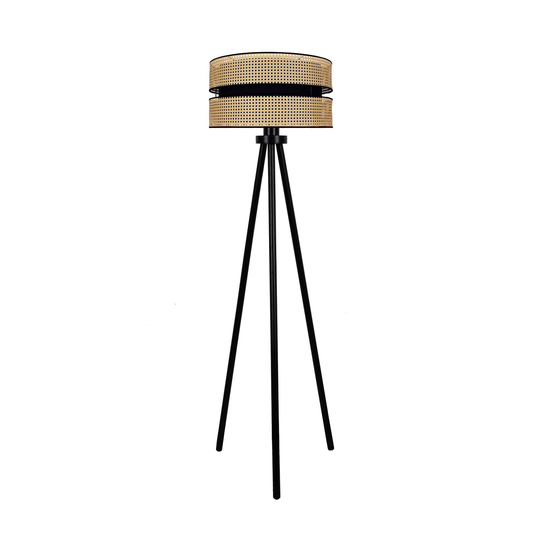 Golvlampa Duo, rotting, trebent, beige/svart