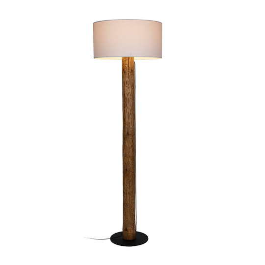 Golvlampa Pino Simple, vit skärm, brun fot