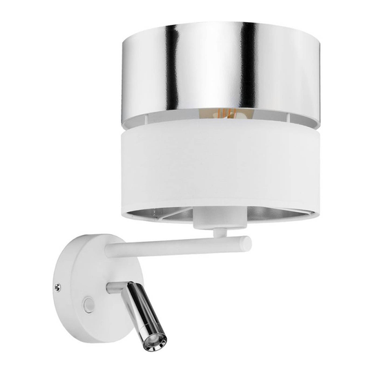 Vägglampa Hilton vit/silver med LED-läslampa