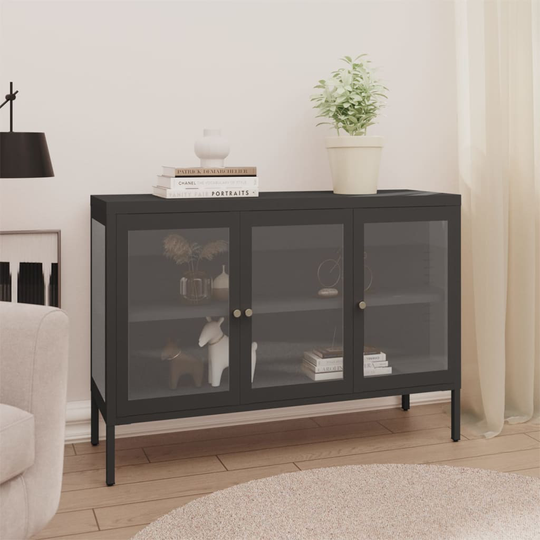 Skänk antracit 105x35x70 cm stål och glas