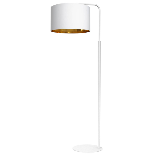Golvlampa Soho, cylindrisk, böjd, vit/guld