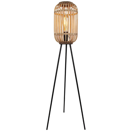 Golvlampa Malacca med träskärm