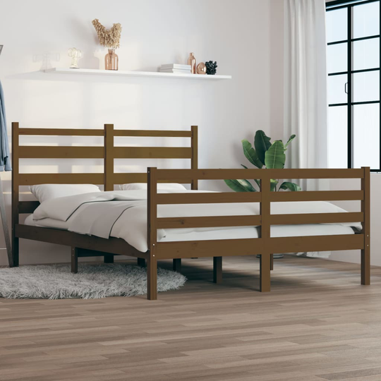 vidaXL Sängram massiv furu 140x200 cm honungsbrun