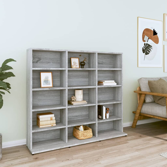 vidaXL CD-hylla grå djävulen 102x23x89,5 cm konstruerat trä