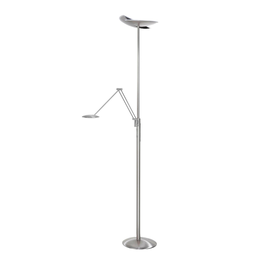 LED-uplight-golvlampa Sapporo, CCT, läsarm, nickel