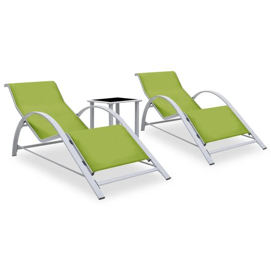 Solsängar 2 st med bord aluminium grön