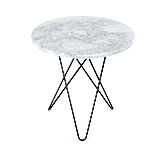 Tall Mini O Table Black Steel Frame White Marble Top