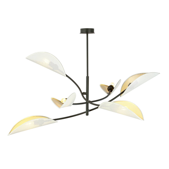Taklampa Lotus, svart/vit/guld, 6 lampor