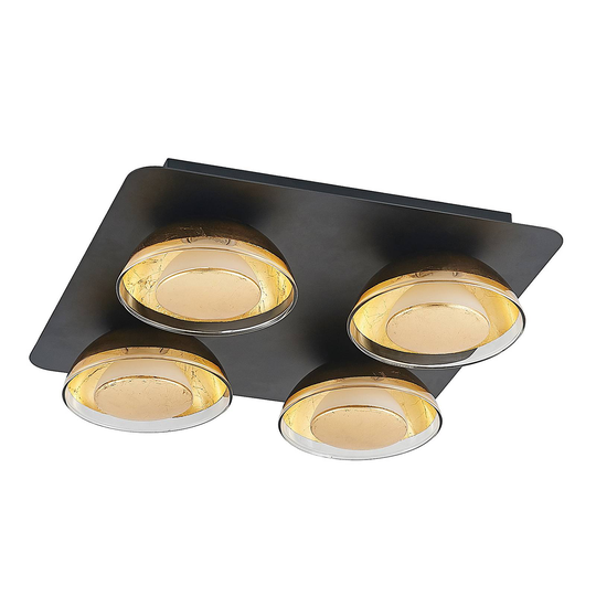 Lindby Erin LED-taklampa svart/guld 4 lampor