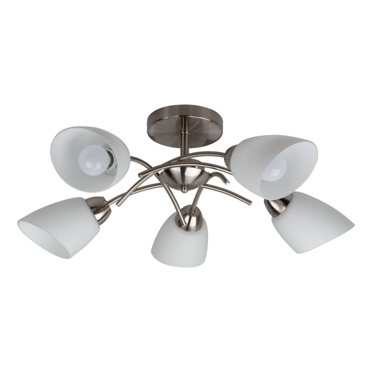 Taklampa Varietta med glasskärmar nickel 5 lampor