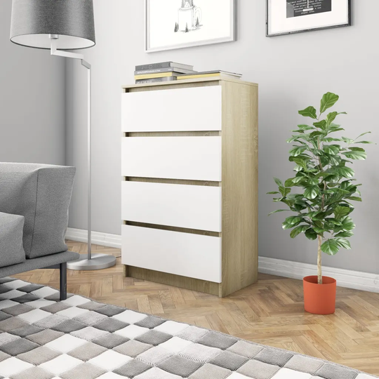Byrå vit och sonoma-ek 60x35x98,5 cm konstruerat trä