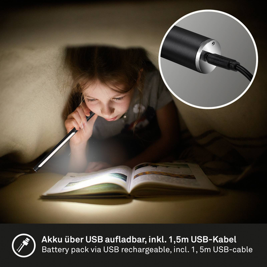 LED-bordslampa Everywhere, USB med batteri, svart