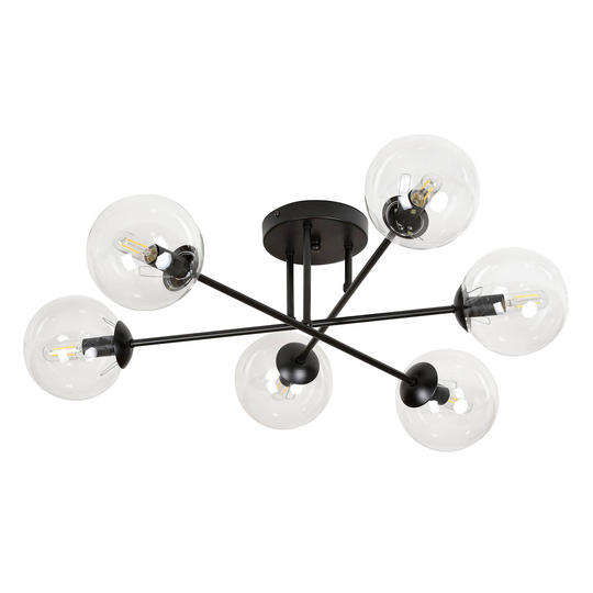 Taklampa Glassy 6 lampor rak, glas klart