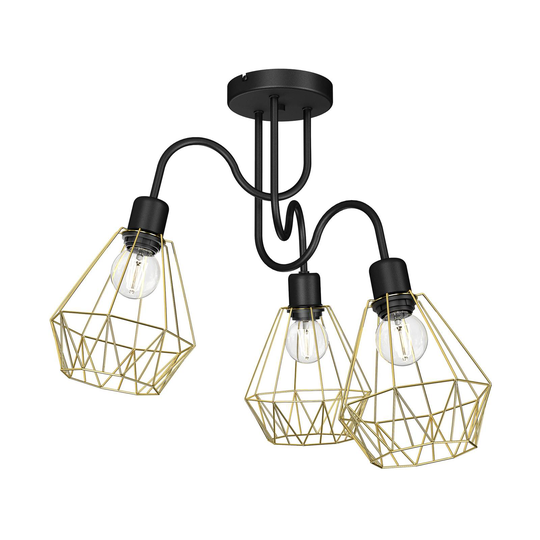 Taklampa Jin, svart/mässing, 3 lampor